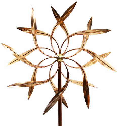 Stanwood Wind Sculpture: Kinetic Copper Wind Sculpture Dual Spinner - Dancing Willow Leaves