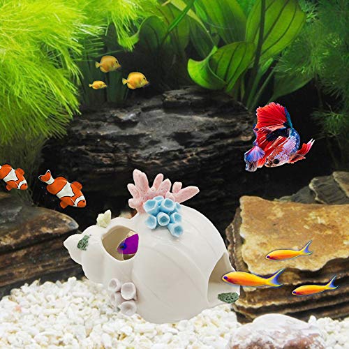 Starryfill Aquarium Decorations White Ceramic Conch Thematic Ornament