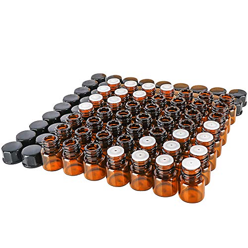 STARSIDE 50 pack Mini Amber Glass Essential Oils Sample Bottles with Black Caps