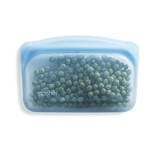 Stasher Reusable Silicone Storage Bag, Food Storage Container, Microwave and Dishwasher Safe, Leak-free, Snack, Blue