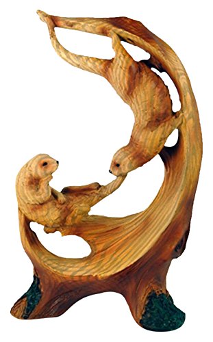 StealStreet MME-974 SS-UG-MME-974, 7.25 Inch Two Playful Sea Otters Scene Faux Wood Figurine, Brown