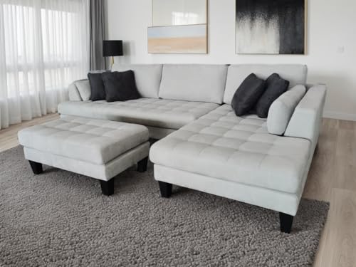STENDMAR 3pc 120" Contemporary Grey Microfiber Sofa Couch Sectional Sofa Chaise Ottoman S168RG