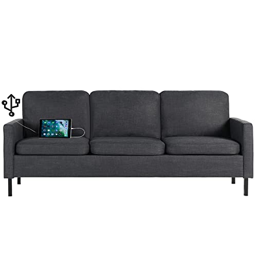 STHOUYN 72" W Fabric 3 Seater Couch with 2 USB