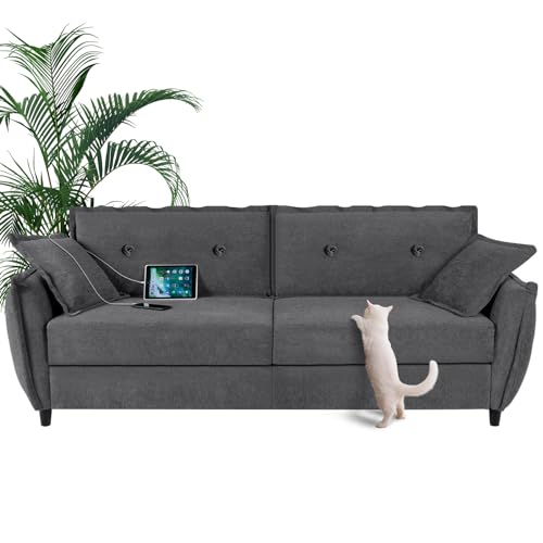 STHOUYN 85” 3 Seat Grey Couch with 2 USB