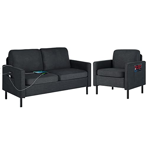STHOUYN Sectional Sofa Set with USB & Accent Chair