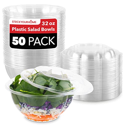 Fit Meal Prep 100 Pack 64 oz Clear Plastic Salad Bowls with Airtight Lids,  Disposable To Go Salad Containers for Lunch, Meal, Party, BPA Free Clear  Bowl for Acai, Green Salad, Fruits