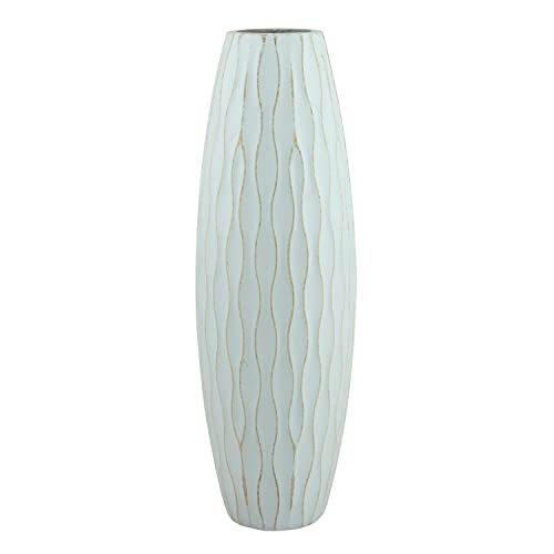 Stonebriar Vintage Textured Pale Ocean Blue Tall Wooden Vase