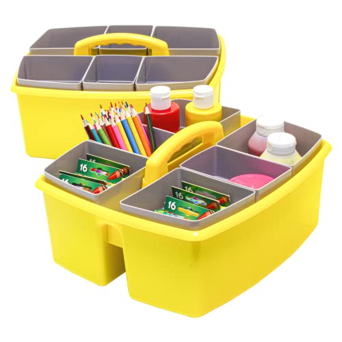 Storex Large Classroom Caddy with Cups, 13 x 11 x 6.575 Inches, Yellow, Case of 2 (00982U02C)