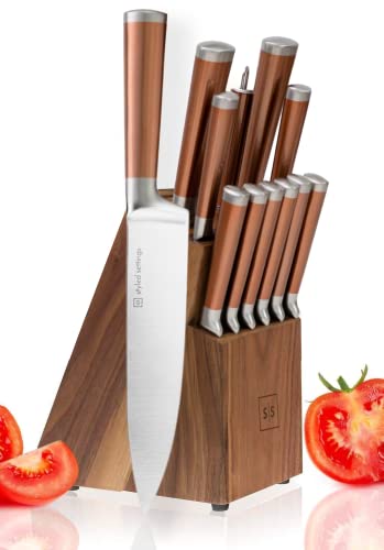 Stunning Rose Gold Knife Set with Block - Premium 13 Piece Stainless Steel Knife Sets for Kitchen
