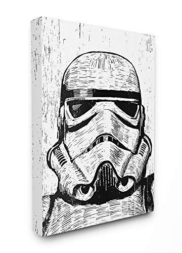 Stupell Industries Black and White Star Wars Stormtrooper Distressed Wood Etching Canvas Wall Art Design By Artist Neil Shigley 16 x 20