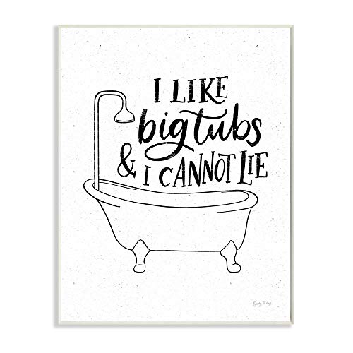 Stupell Industries I Like Big Tubs Bathroom Joke Black White Word Parody, Designed by Becky Thorns Art, 10 x 15, Wall Plaque