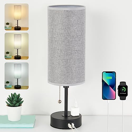 Stylish 3-Color Table Lamp with USB Charging Port and Socket