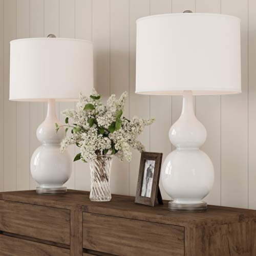 Stylish Ceramic Table Lamps Set of 2 with LED Bulbs by Lavish (White)