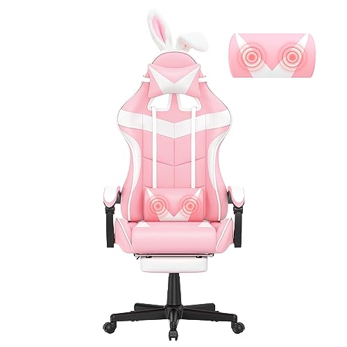 Stylish Pink Gaming Chair with Footrest