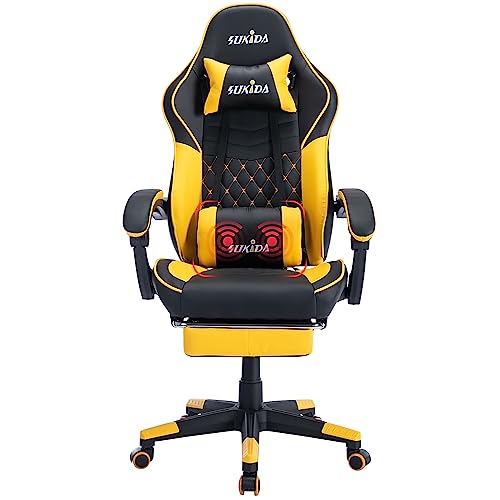 SUKIDA Yellow Gaming Computer Chair with Footrest