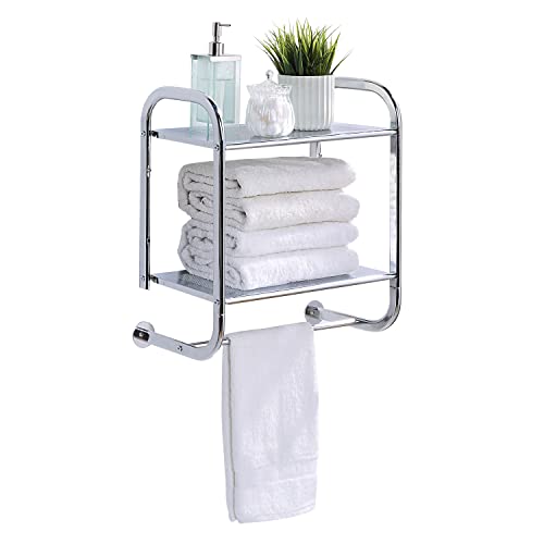 SunnyPoint Compact Wall Mount 2 Tier Bathroom Shelf with Towel Bars (Chrome)