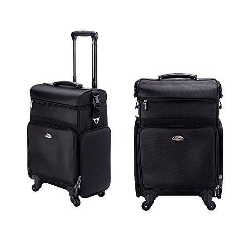 Sunrise Professional Rolling Soft-sided Makeup Artist Cosmetic Train Case Travel Bag with 4 Wheels, Black