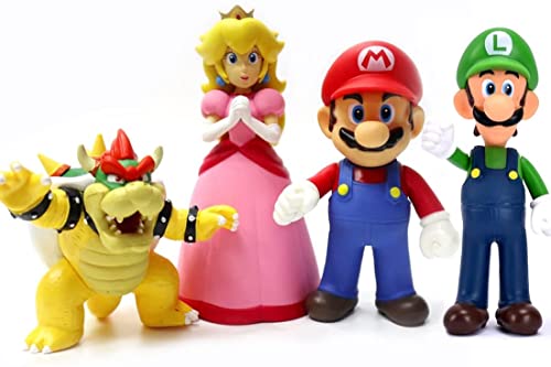 Super Mario Toys - Mario & Bowser & Princess Peach - 4pcs/Set