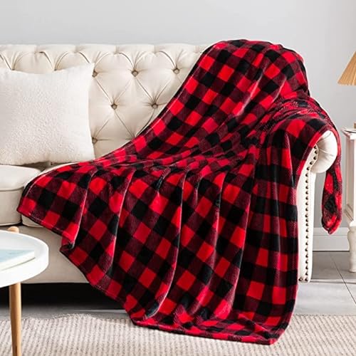 Super Soft Premium Plaid Fleece Throw Blanket (50 X 60 Inches Red)