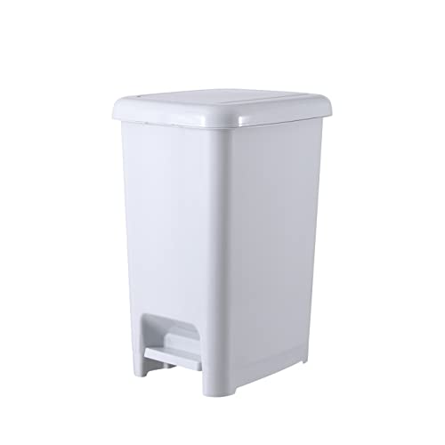 Superio Slim Step On Pedal Plastic Trash Can, Waste Bin for Under Desk, Office, Bedroom, Bathroom, Kitchen (2.5 gal) (White Smoke)