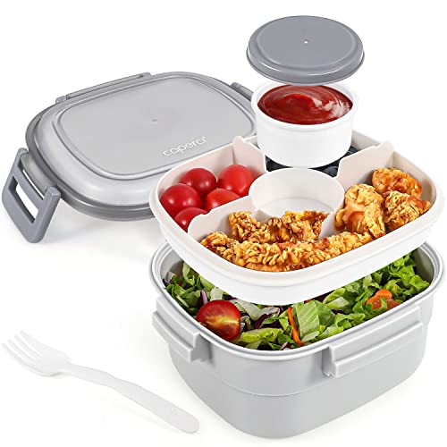 Bentgo Glass - Leak-Proof Salad Container with Large 61-oz Salad Bowl,  4-Compartment Bento-Style Tray for Toppings, 3-oz Sauce Container for  Dressings, and Built-In Reusable Fork (Light Blue) 