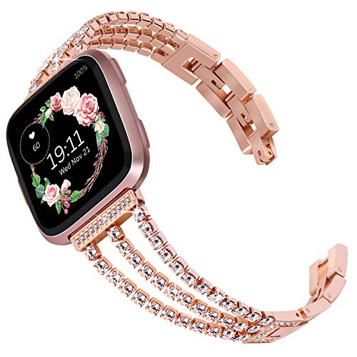 Surace Compatible with Fitbit Versa 2 Band for women Bracelet with Bling Diamond Replacement for Fitbit Versa Band Versa Lite Bands Smart Watch, Rose Gold
