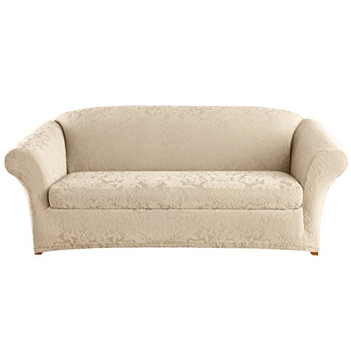 SureFit Stretch Jacquard Damask 2 Piece Sofa Slipcover in Oyster