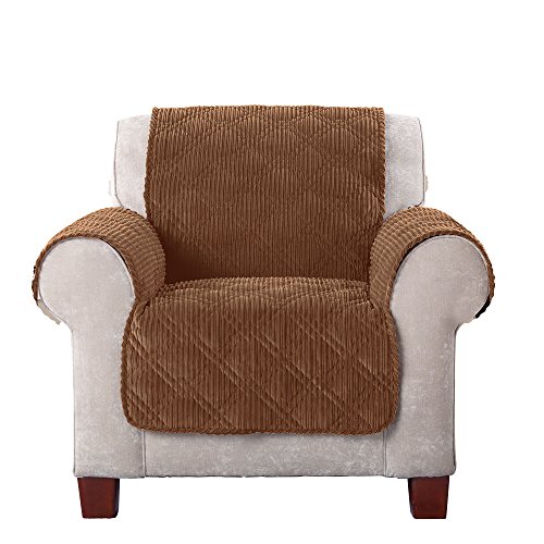 SureFit Wide Whale Chair, Furniture Cover, Brown