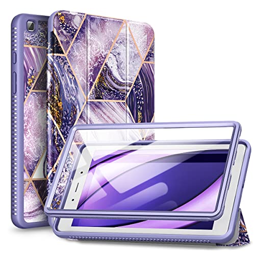 SURITCH Case for Samsung Galaxy Tab A 8.0 2019 (SM-T290/T295), [Built in Screen Protector][Auto Sleep/Wake] Lightweight Leather Case Full Body Smart Cover with Magnetic Trifold Stand-Purple Marble