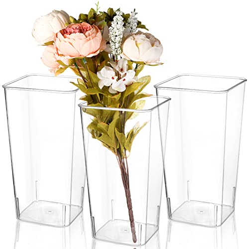 Suwimut 3 Pack Flower Vase Acrylic Square Tapered Vase Tall Rectangle Vase Decorative Table Centerpiece for Home or Wedding - Non Breakable Large Plastic Vase, 6 x 11.5 Inch Tall Cube Shape - Clear