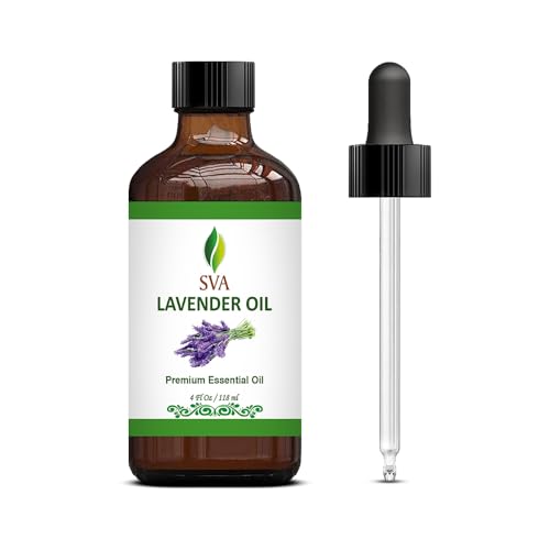 SVA Lavender Essential Oil 4oz (118ml) Premium Essential Oil with Dropper for Diffuser, Aromatherapy, Hair Care, Scalp Massage & Skin Care