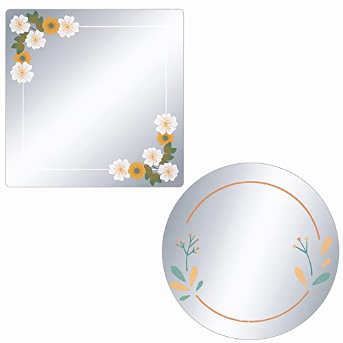 Svartur Magnetic Mirror for Locker, 6" Round & 5.5" Square Floral-Pattern Mirror Shatter-Proof, Locker Accessories for Locker Decor, Compact Size for Refrigerator, Office, Cabinet, Pack of 2