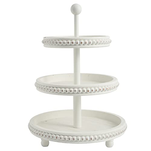 SwallowLiving 3 Tier Tray, White Wood Stand with Shabby Chic Beaded