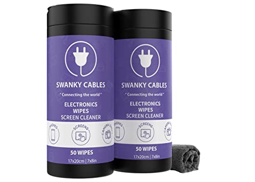 Swanky Cables Screen Cleaner Wipes: Electronic Wipes for Screens - Computer Screen Wipes for Lens, Phone, Tv Screen and Monitor Cleaning - Tech Wipes & Microfiber Cloth (100 Count, Canister)
