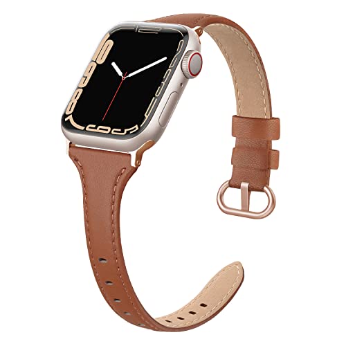 SWEES Leather Band Compatible for Apple Watch 38mm 40mm 41mm, Slim Thin Dressy Elegant Genuine Leather Strap Compatible for iWatch Series 8, 7, 6, 5, 4, 3, 2, 1, SE, Sport & Edition Women, Brown