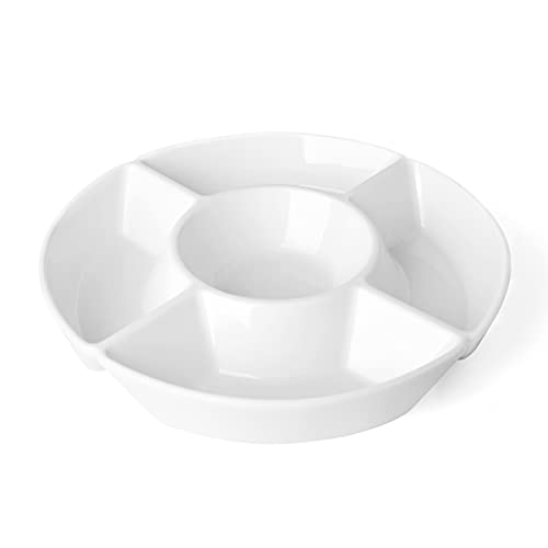 Sweese 712.101 Chip & Dip Serving Set, Porcelain Divided Serving Platter, Relish Tray, Perfect for Chips and Dip, Veggies, Candy and Snacks, White