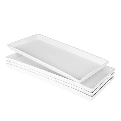 Sweese 719.101 Rectangular Serving Platters, 14 Inch Porcelain Serving Trays for Parties - Set of 4, White