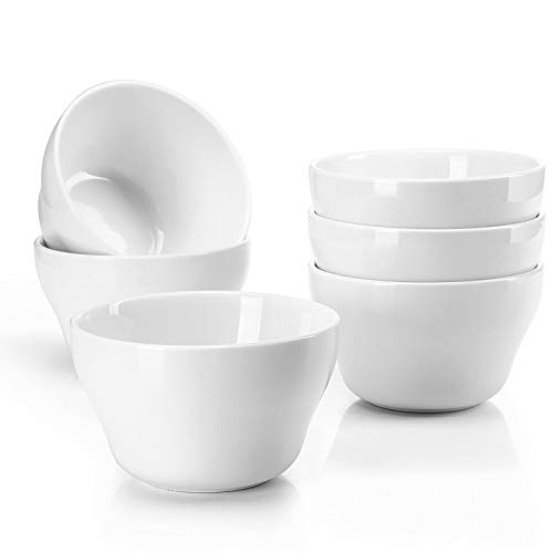 Sweese Porcelain Bouillon Cups, 8 Ounce Small Dessert Bowls, Soup Dipping Sauce Bowls Set of 6, Microwave and Dishwasher Safe, White