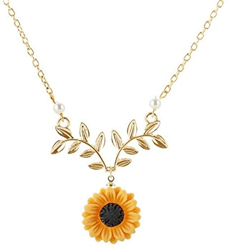 Sweet Sunflower Faux Pearl Leaf Pendant Necklace