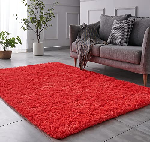 TABAYON Shaggy Red Rug - Soft and Stylish for Home Decor