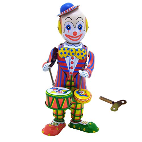 Table Clown Toy Tinplate Wind Up Figure Toy Drumming Clown Doll