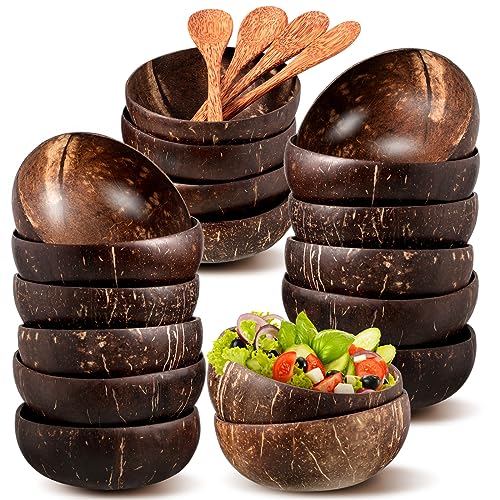 Taiyin Set of 12 Polished Coconut Bowls and Wooden Spoon Sets