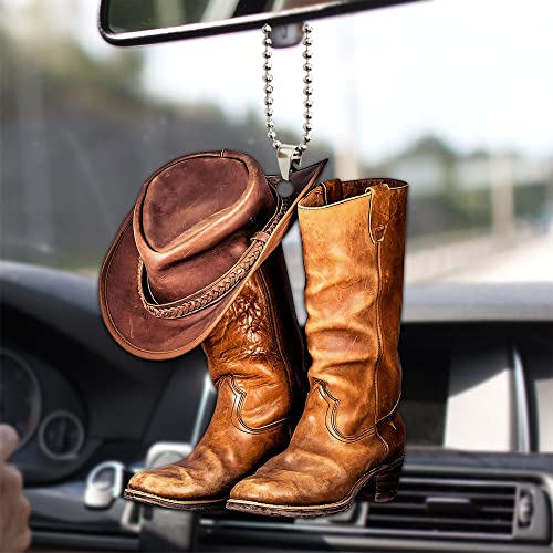 Talataca Cowboy Hat Boots Car Ornament