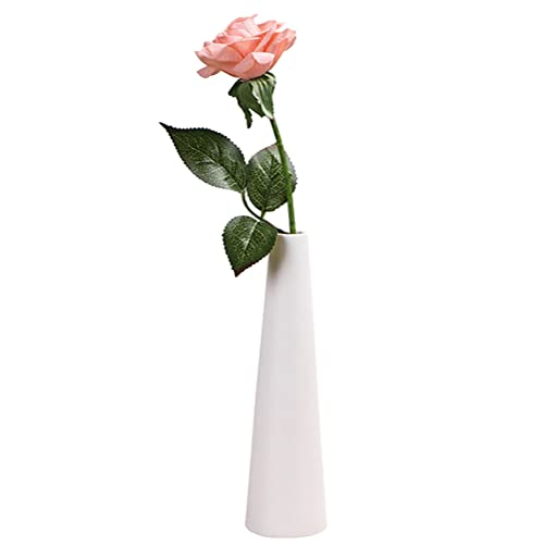 White Ceramic Bud Vase Tall Conic Flower Small Bud Vase