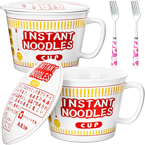 Tanlade 2 Set Instant Ramen Bowl with Lids and Forks