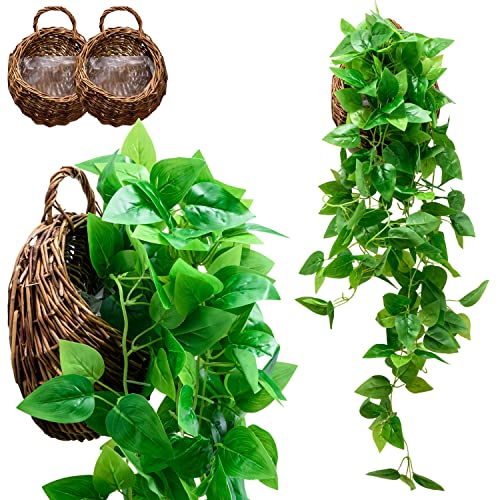 Tapeera 2-Pack Fake Hanging Plants with Baskets