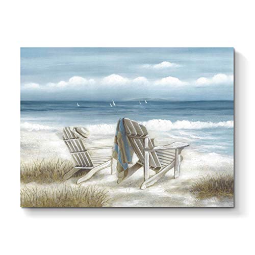 TAR TAR STUDIO Abstract Seascape Canvas Wall Art: Beach Chair on Sand Painting Print for Bedroom