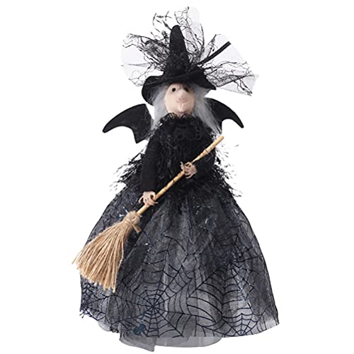 TAXXII Witch Doll Halloween Decoration Toys, Kitchen Witch Doll with Broom, Halloween Witch Figurines, Home Decoration Cute Cartoon Witch Doll Collectible Ornaments Halloween Party Decor(#2)
