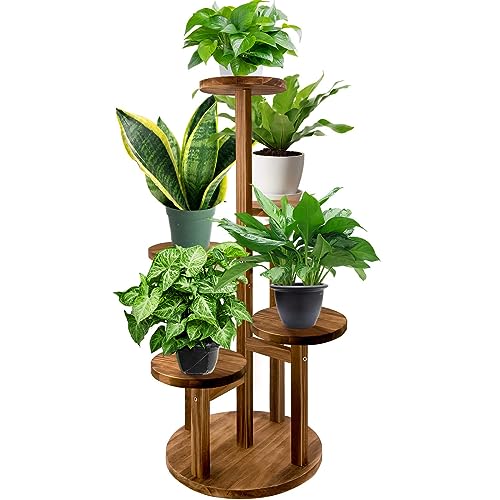 TDZWIN Plant Stand, 5 Tier Plant Stand Indoor Plant Stand Corner Plant Stands For Indoor Plants Multiple, Indoor Wood Tiered Plant Stands Tall Plant Stand For Living Room Balcony Garden Patio(Walnut)