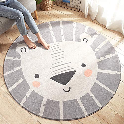 TEALP Kids Play Mat 4ft, Round Area Rugs Lion Nursery Rug Soft Plush Game Baby Girls Boys Crawling Mat Non-Slip Tufted Throw Carpet for Nursery Decor Bedroom Best Shower Gift (Grey)